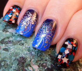 Independence Day Red White Blue Fireworks Nail Art