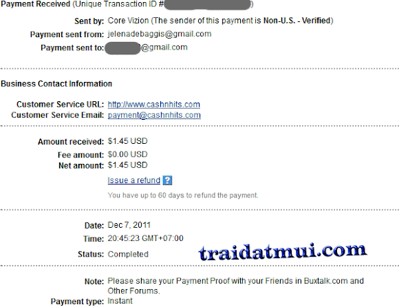 Bằng chứng thanh toán (Payment Proof) Cashnhits.com Bằng chứng thanh toán (Payment Proof) Cashnhits.com