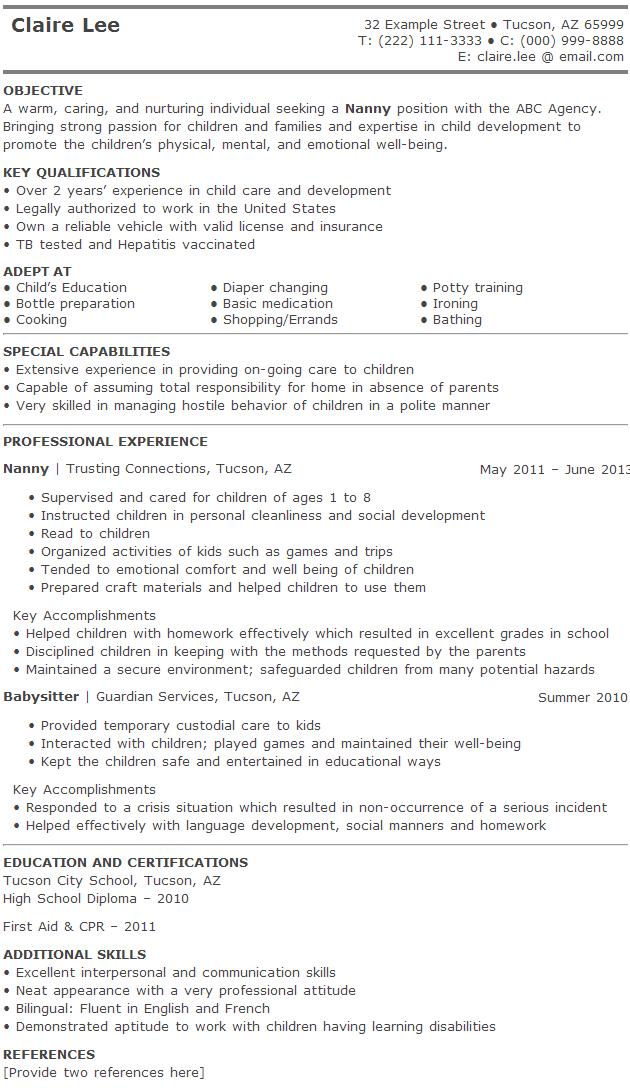 sample resume babysitter job description vosvete nanny job professional nanny resume sample