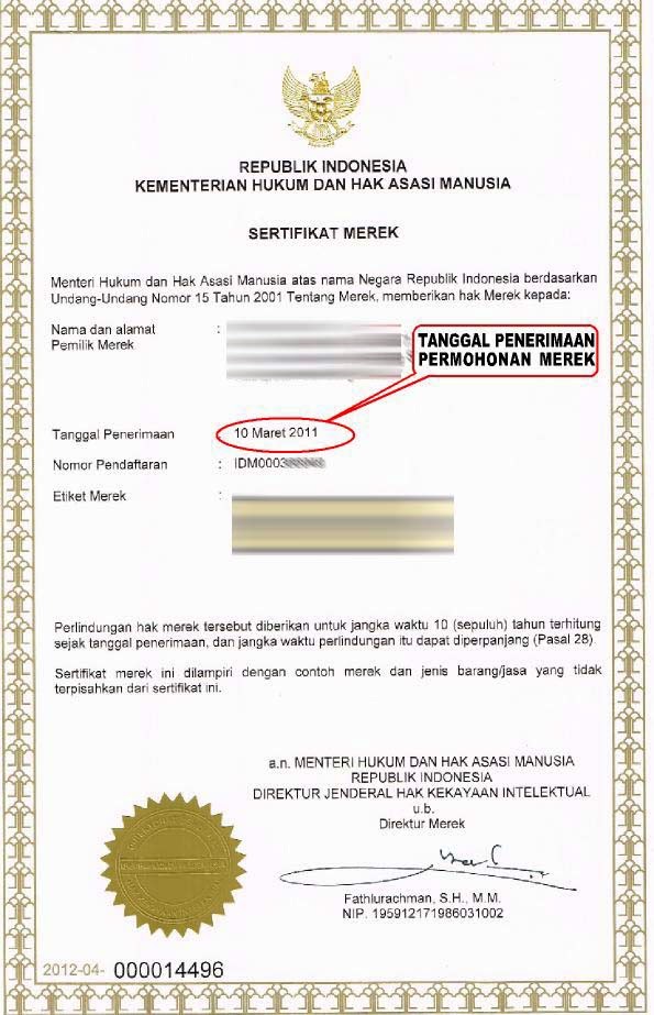 Contoh Sertifikat Merek