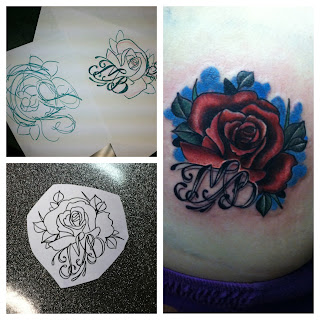 Color Custom Rose and Initials Tattoo by David Meek Tattoos at Fast Lane Tattoo Tucson Arizona