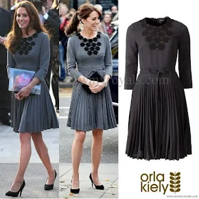 Orla Kiely Grey Pleated Flower Detail Dress as seen on Kate Middleton