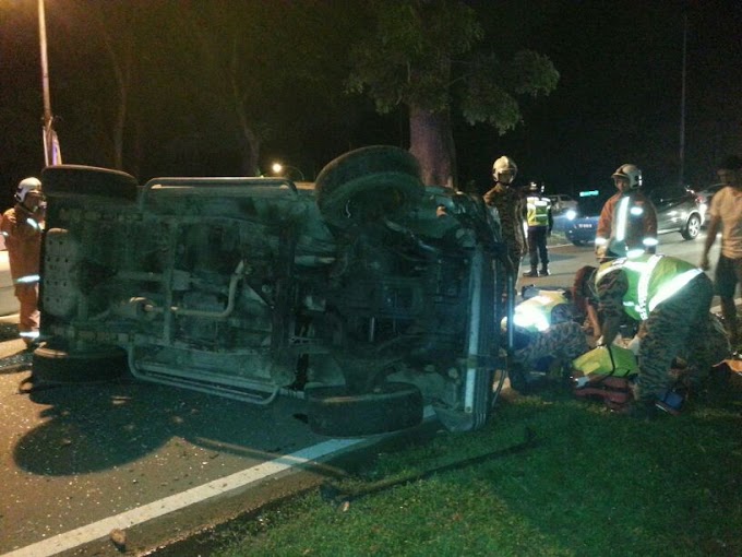 Pemandu Lelaki Terbabas Langgar Pokok Terselamat dalam Kemalangan jalanraya di Jalan Tuaran