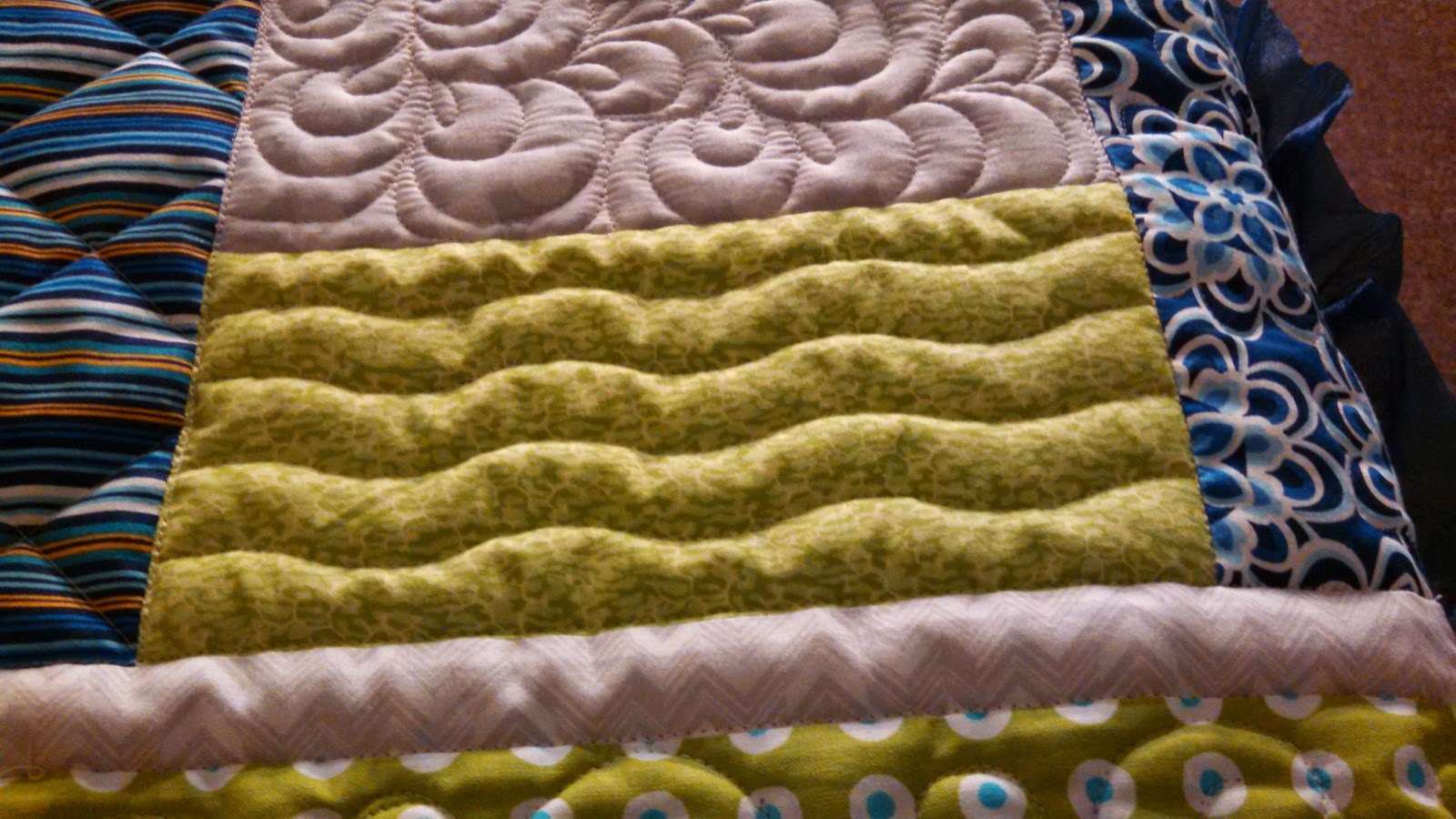 Quilting In The BunkHouse Lime and Blue Quilt