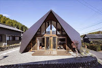 Origami House Design with A-Frame in an Old Village Surrounded by Mountains Origami House Design with A-Frame in an Old Village Surrounded by Mountains