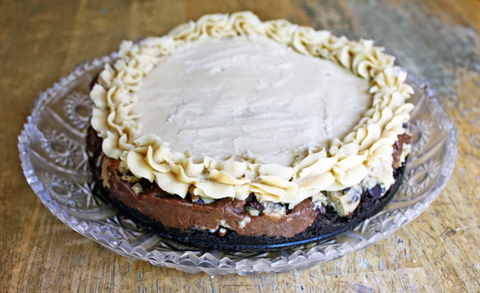 Vegan chocolate cookie dough ice cream cake with homemade chocolate