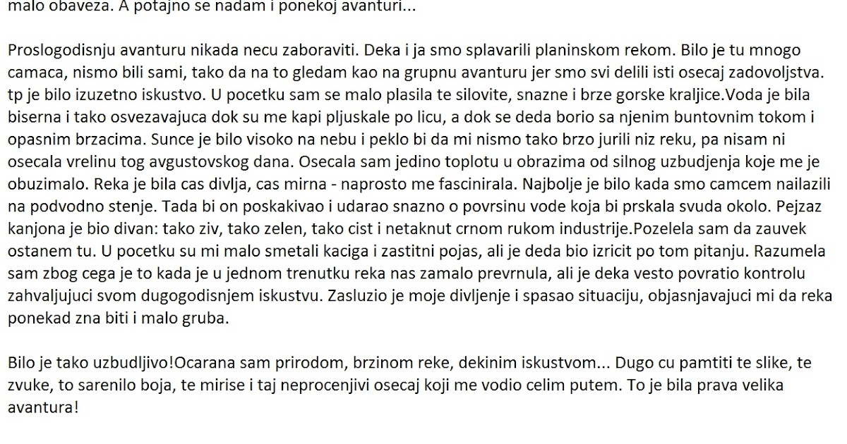 Jedna moja avantura Sastav Pismeni Sastav iz srpskog