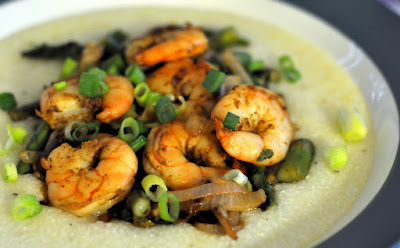 Southwestern Shrimp and Grits with Leeks and Asparagus from Plated | Taste As You Go