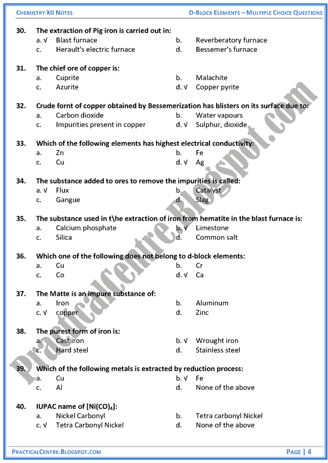 d-block-elements-mcqs-chemistry-12th