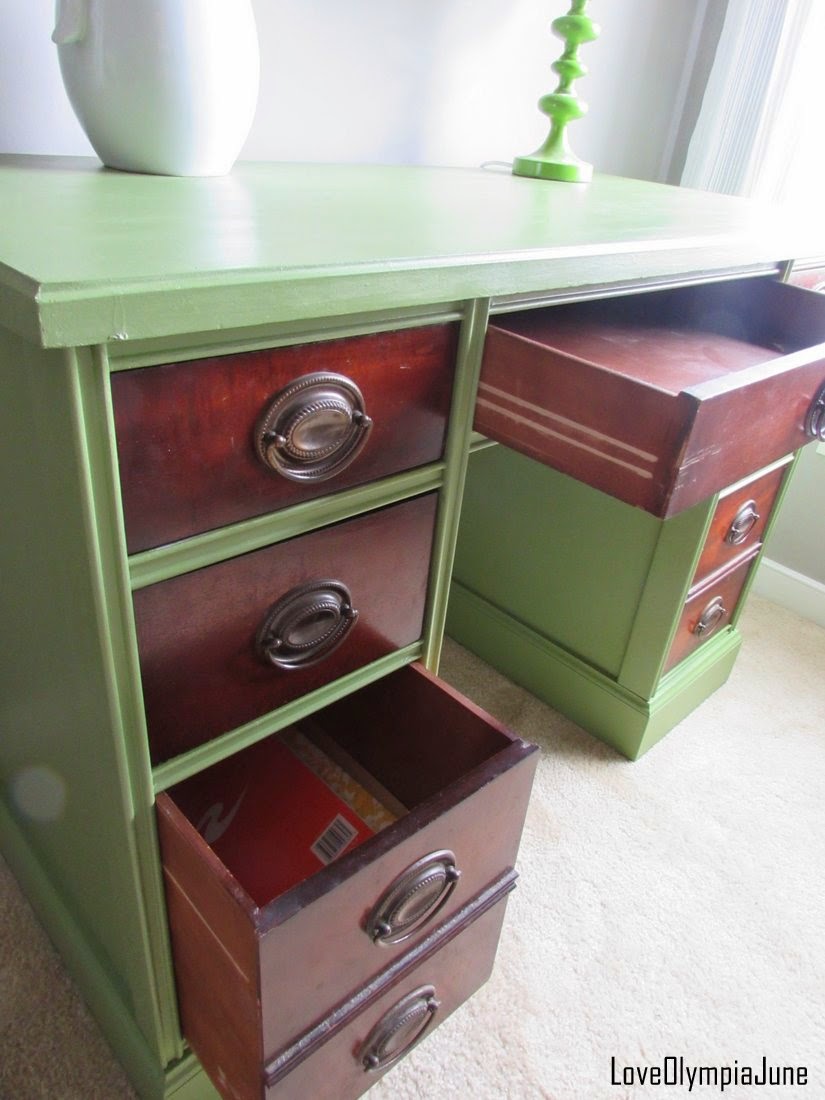 LoveOlympiaJune Green Painted Desk with Wooden Drawers