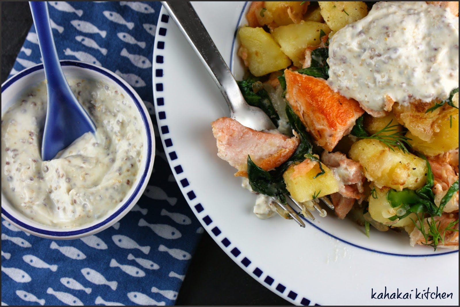 Kahakai Kitchen Salmon Hash with Creamy Mustard Sauce
