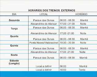 HORÁRIOS DE TREINAMENTOS