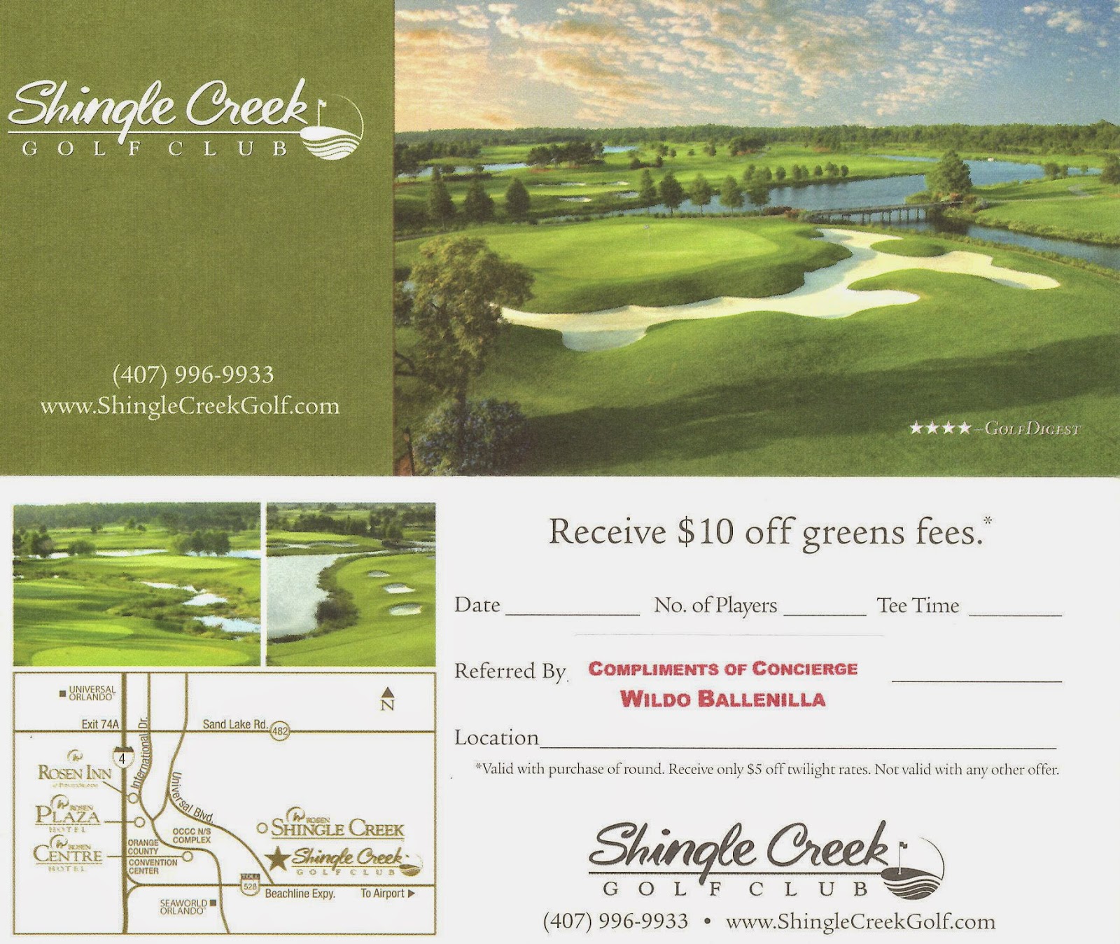 The Orlando Concierge Shingle Creek Golf Printable Coupon