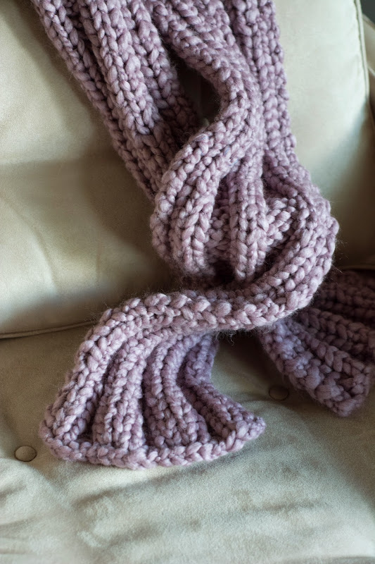 Aesthetic Nest Knitting Ribbed Knit Maxi Scarf in Pastel Plum (Free