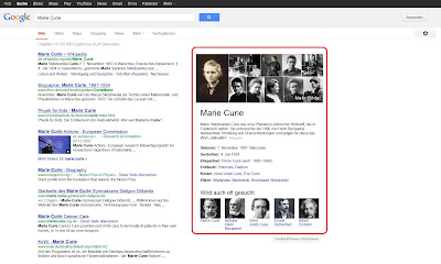 Darstellung von der Google Suche ¨Marie Curie¨