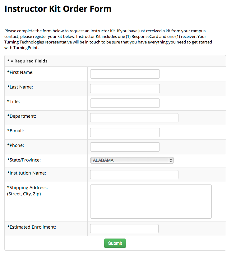 Request Form for Instructor Kits NEU Turningpoint