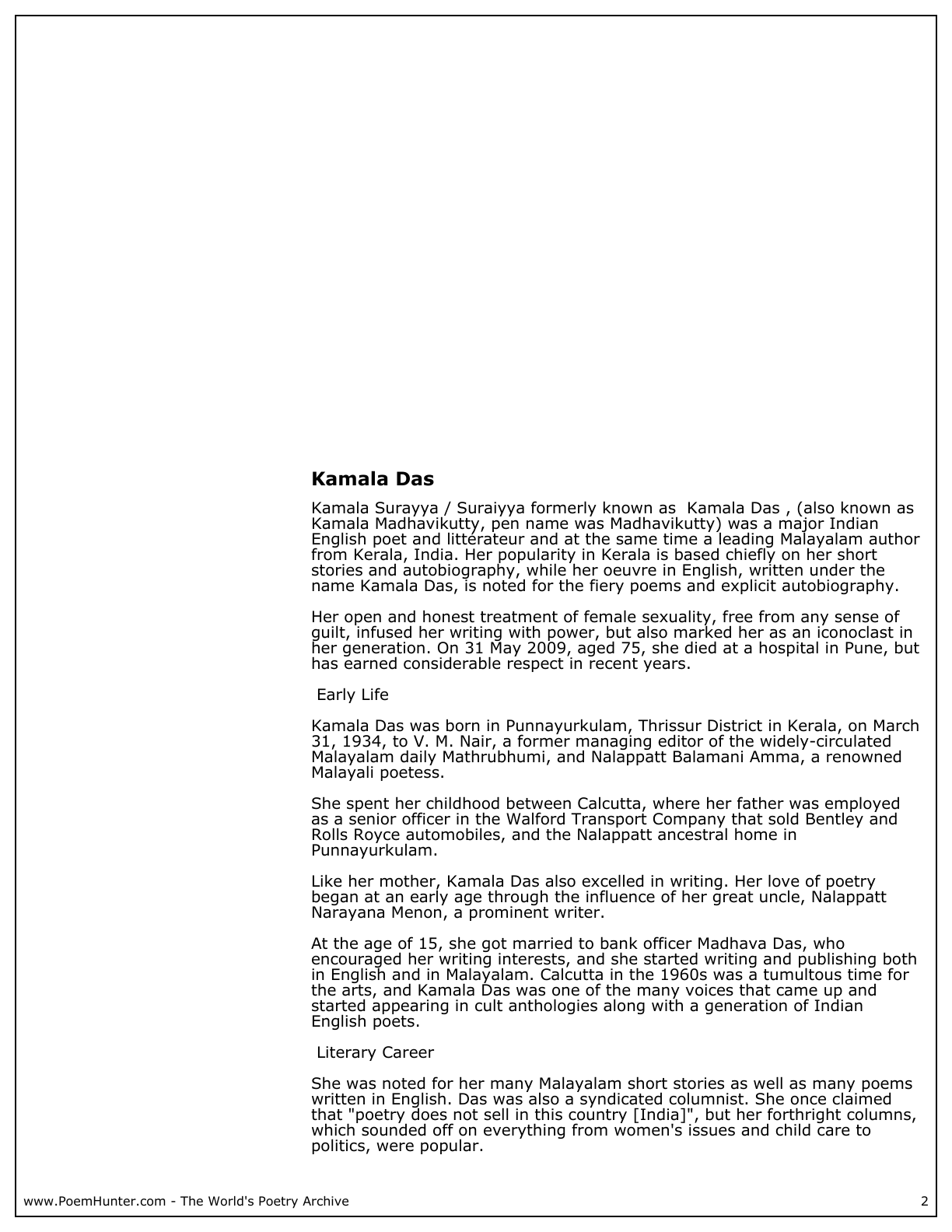 Major themes in kamala das poetry image