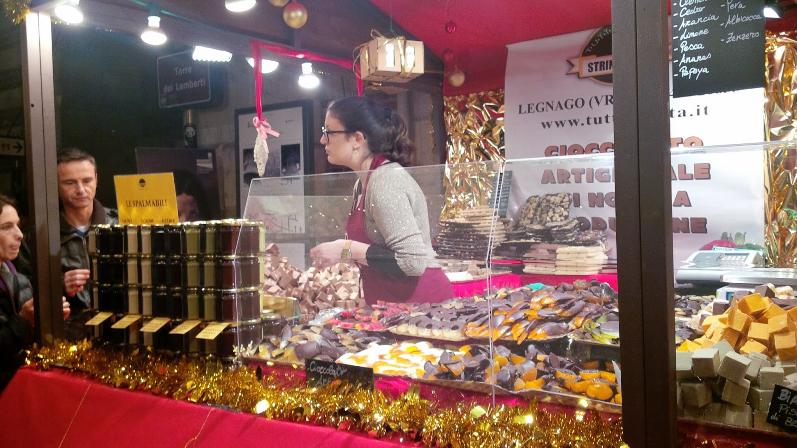 A chocolate stall at the Christmas market in Verona