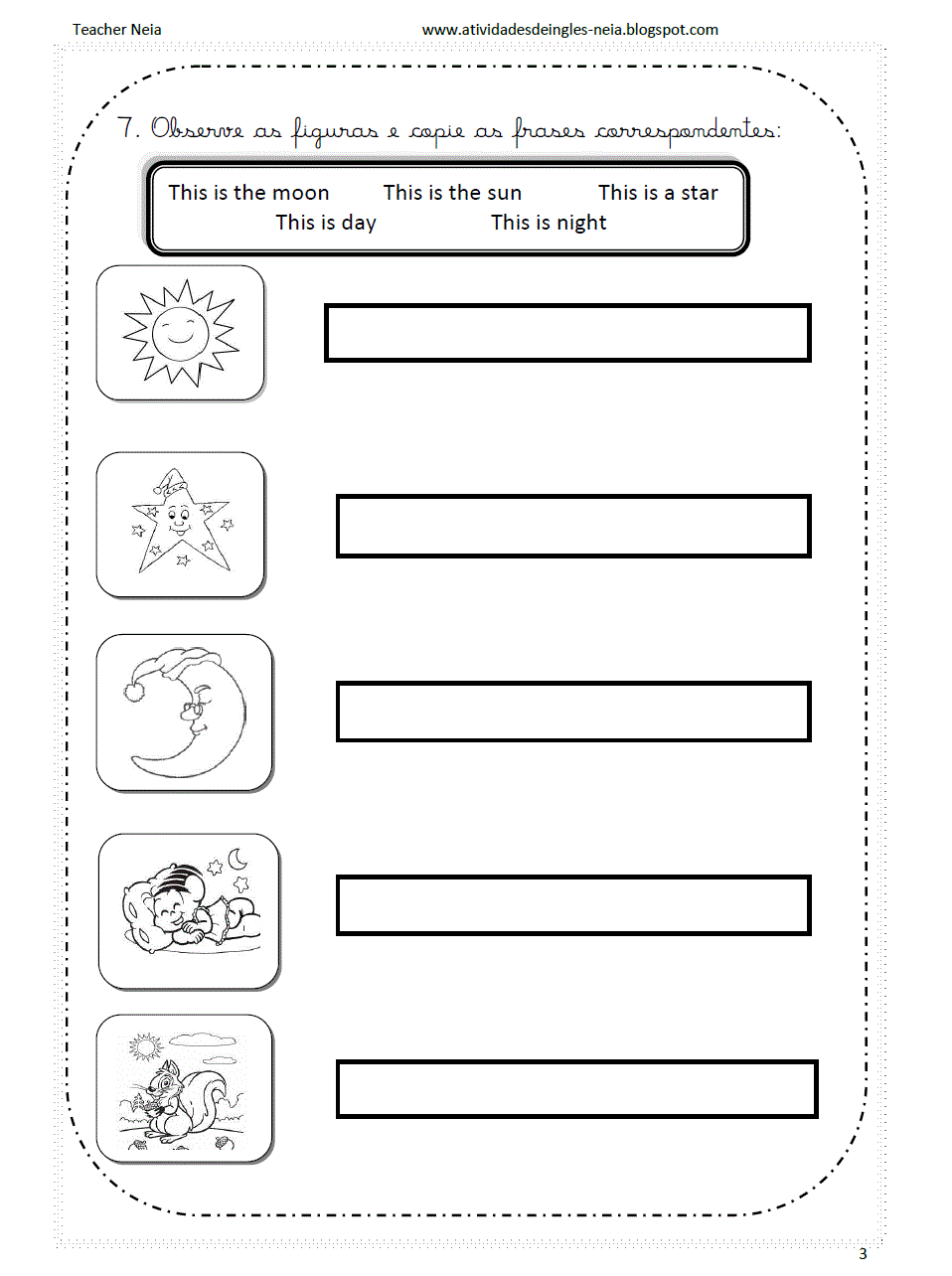 Atividades em inglês para o 4° ano.