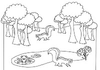 Skunks and frog in free forest animals coloring book by Robert Aaron Wiley for Microsoft Office Online