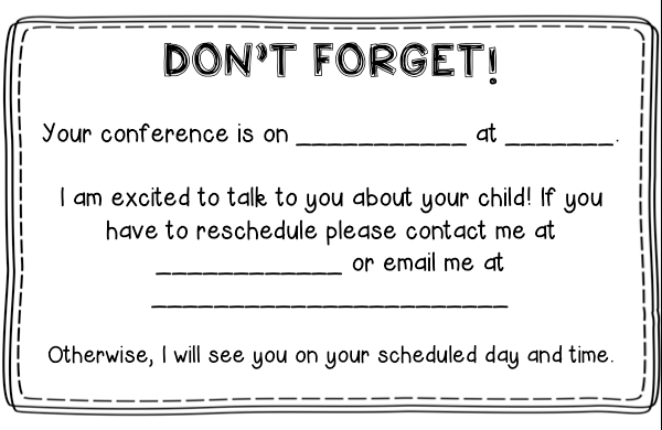 Printable Parent Teacher Conference Reminder Notes Template