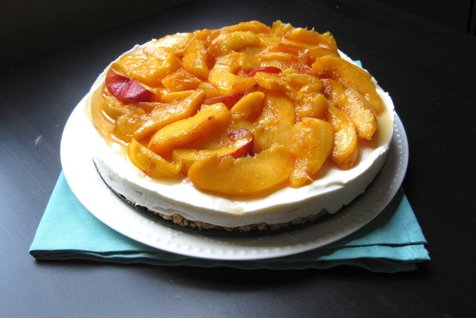 Stew or a Story Peaches & Cream Greek Yogurt Cheesecake