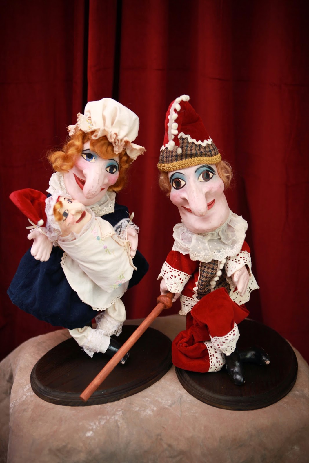 Netherworld Oddities Antique reproduction Punch and Judy puppet dolls Hand sculpted OOAK
