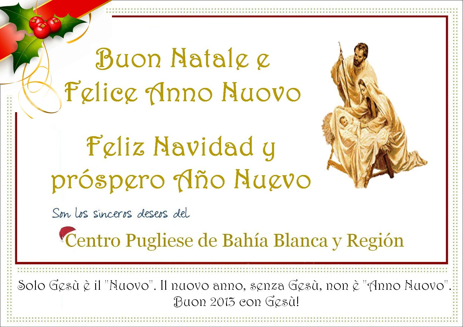 Buon Natale In Pugliese.Centro Pugliese De Bahia Blanca Y Region Buon Natale E Felice Anno Nuovo
