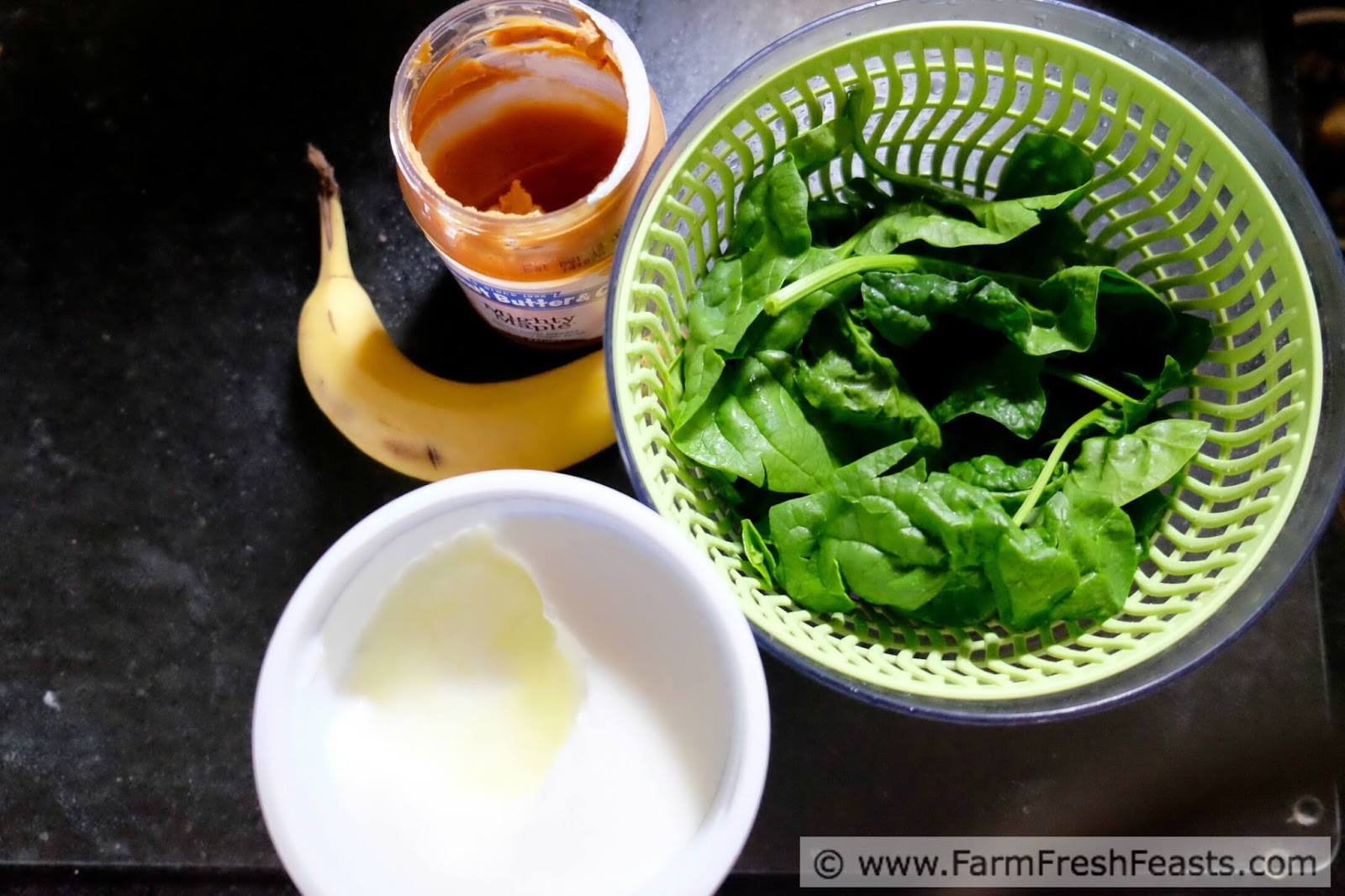 Farm Fresh Feasts Peanut Butter, Spinach and Banana Smoothiean