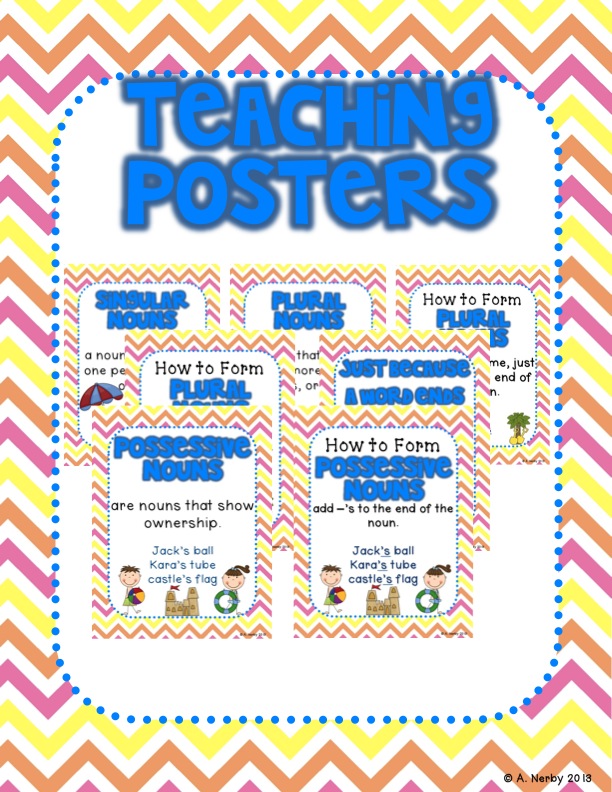 BEACH BASH! Singular, Plural, and Possessive Noun Party Hippo Hooray