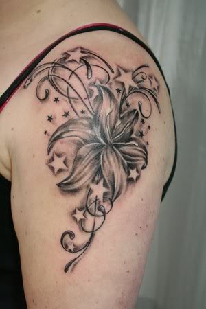 black and grey flower tattoo