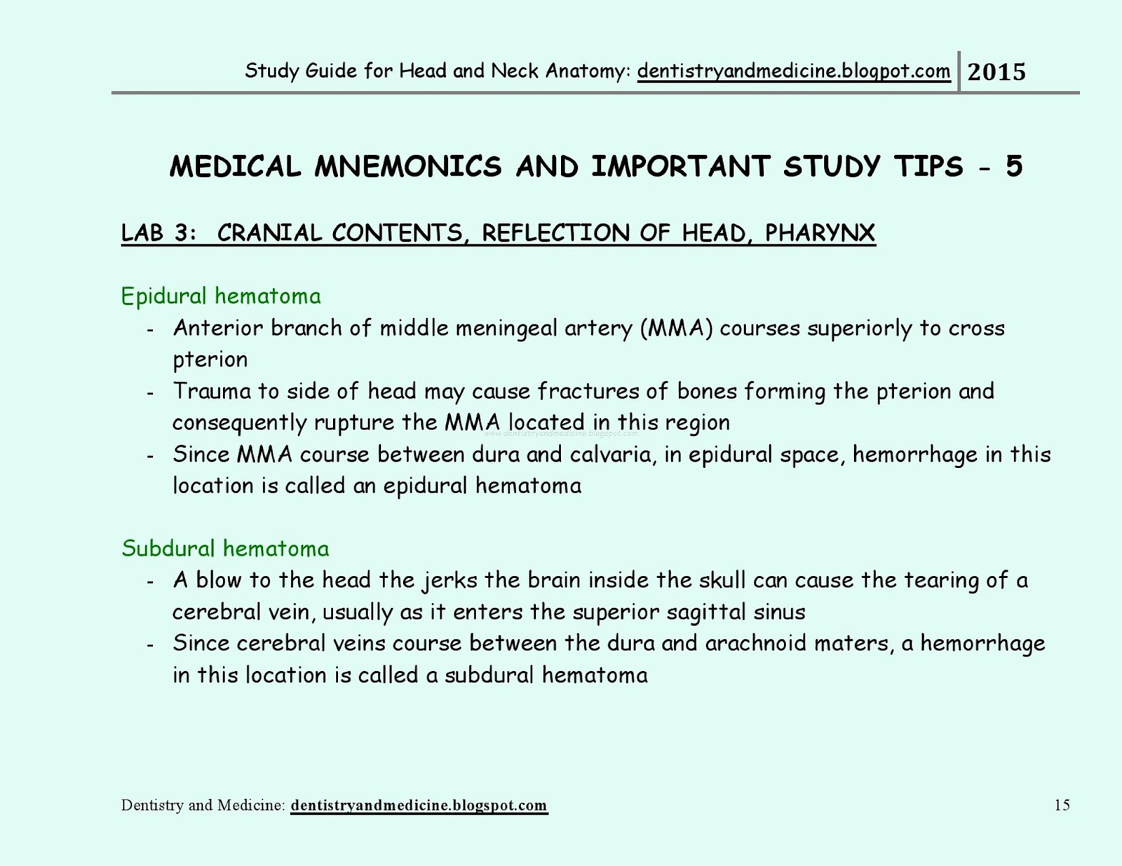 STUDY GUIDE FOR HEAD AND NECK ANATOMY MEDICAL MNEMONICS Cranial