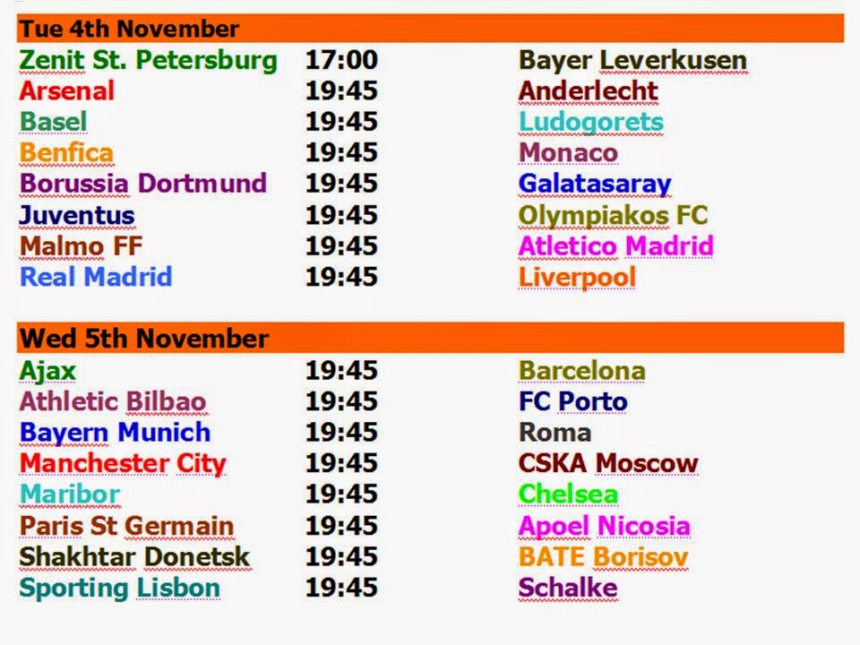Football Champions League 2014 Schedule Best Time Table