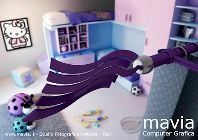 Bastoni moderni per tendaggi e tende per camerette dei bambini - prototipazione 3d e rendering interni 3d