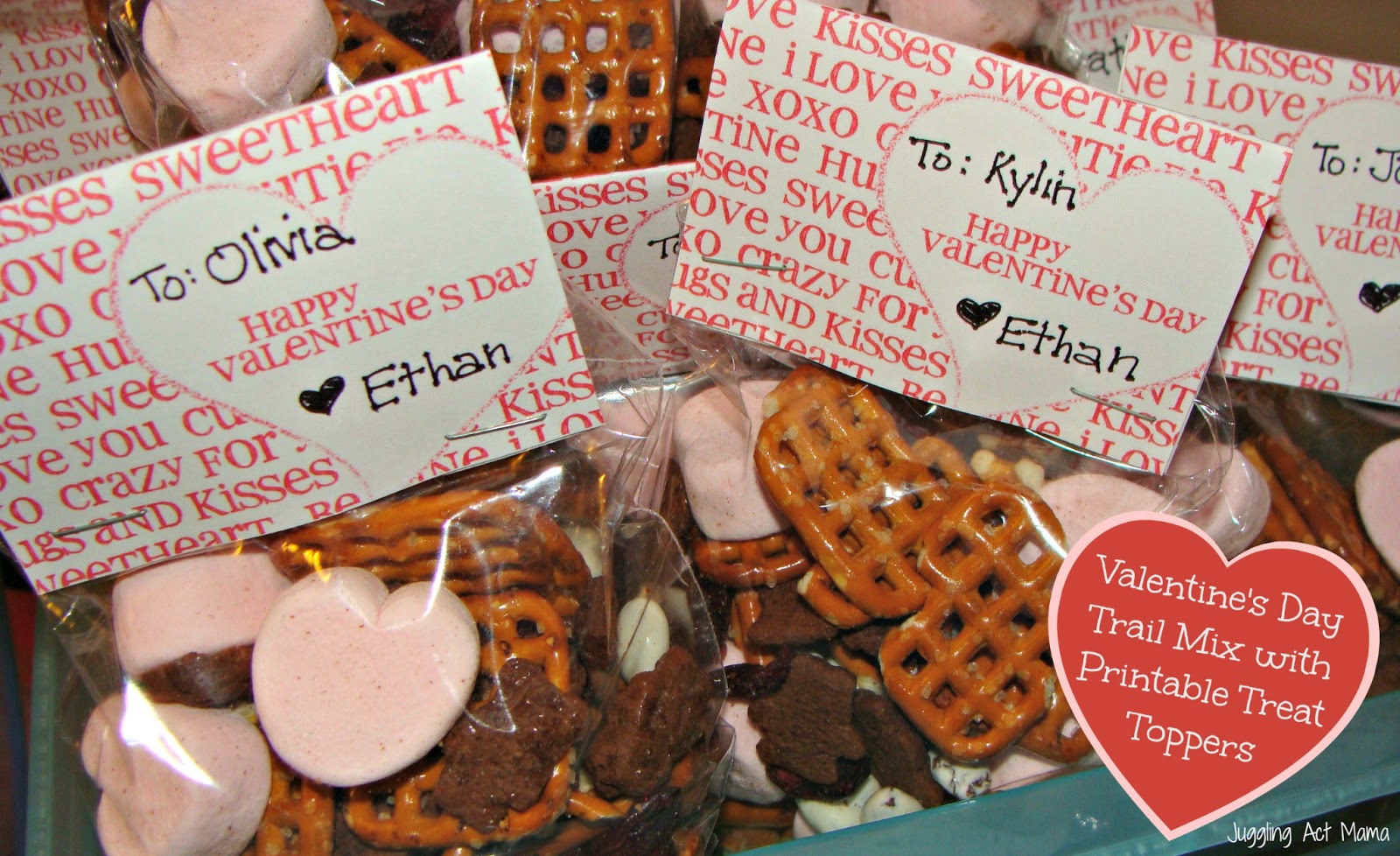 Valentine's Day Trail Mix & Treat Bag Toppers Juggling Act Mama
