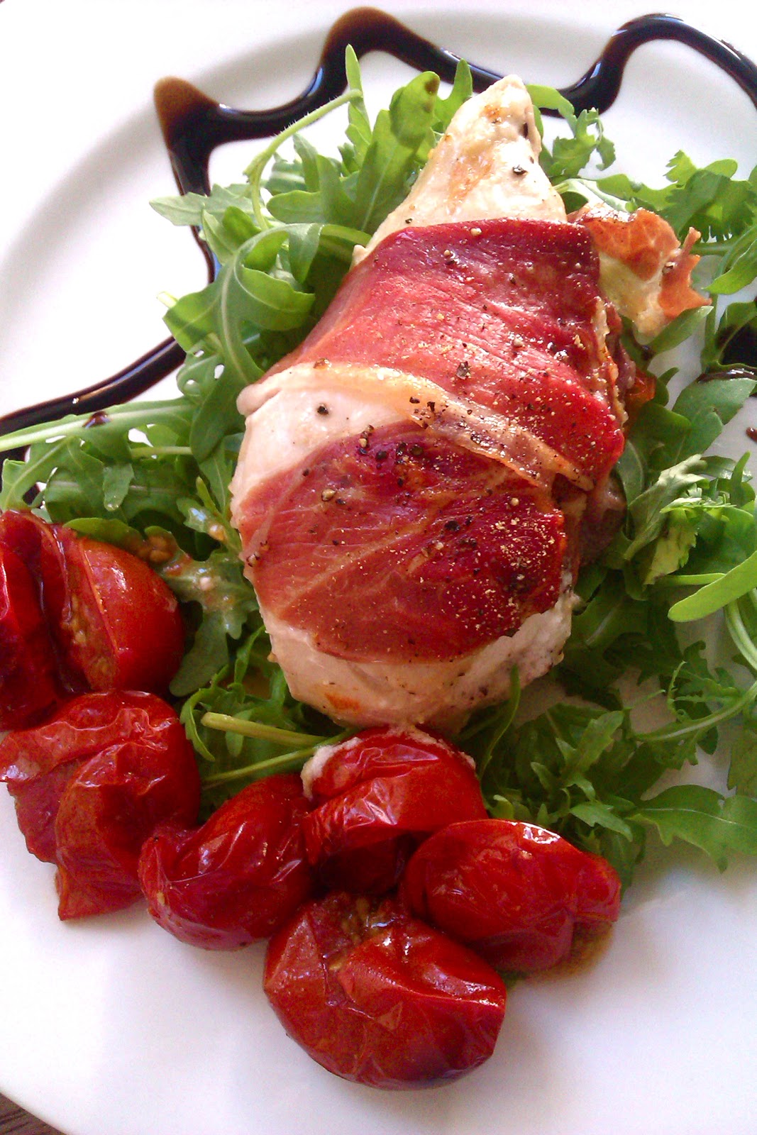Chicken stuffed with Goats cheese and wrapped in Prosciutto