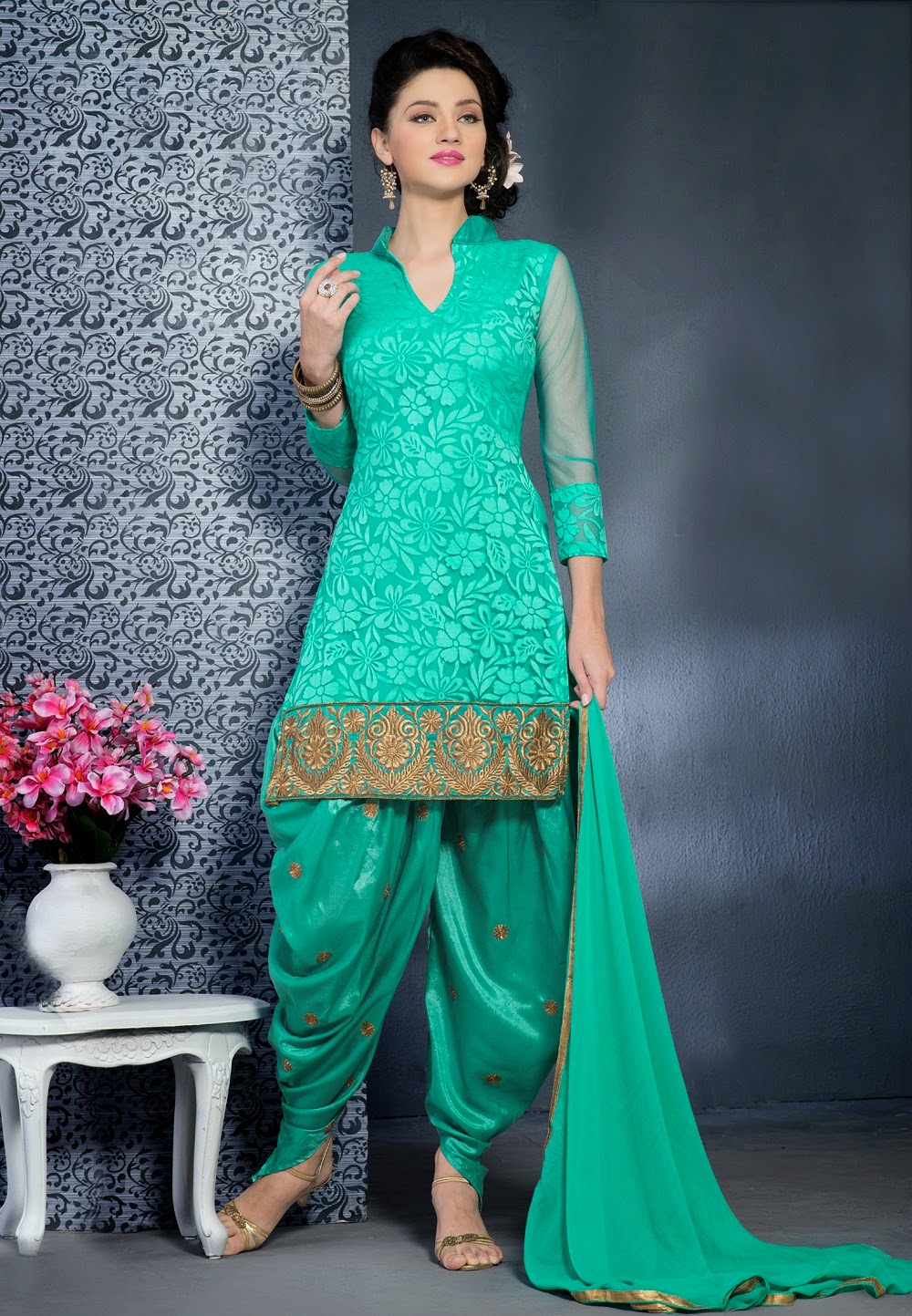  green shades designer brasso punjabi salwar suit