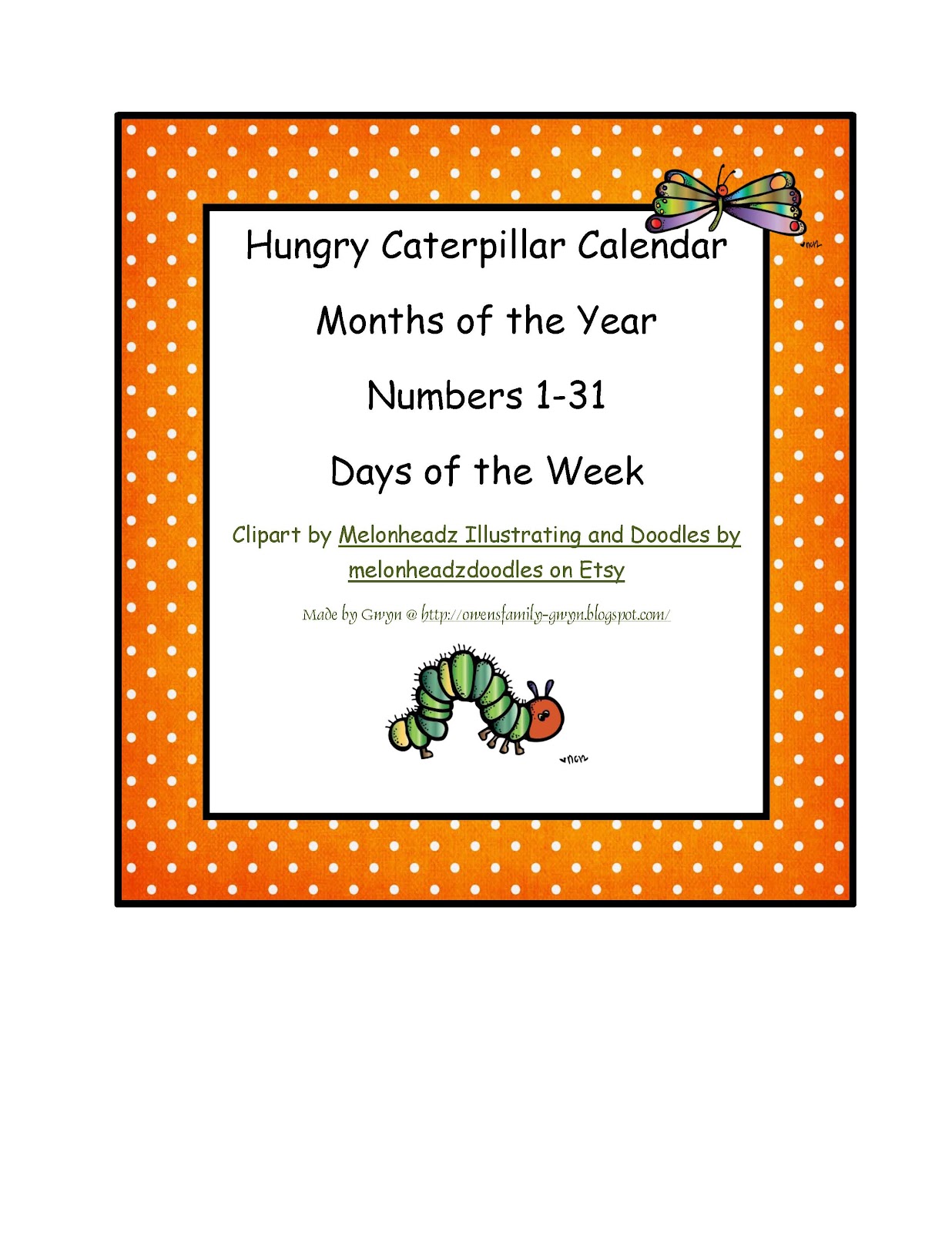 Hungry Caterpillar Calendar Preschool Printables