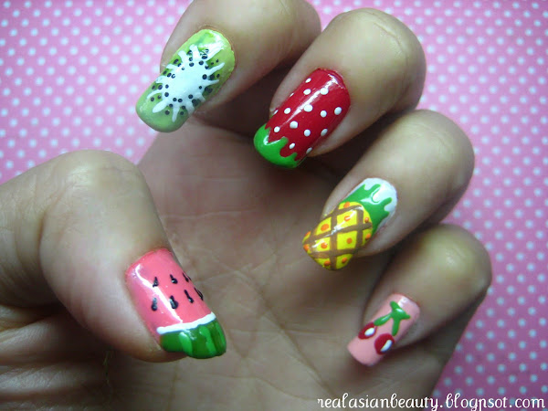 kiwi watermelon nail art