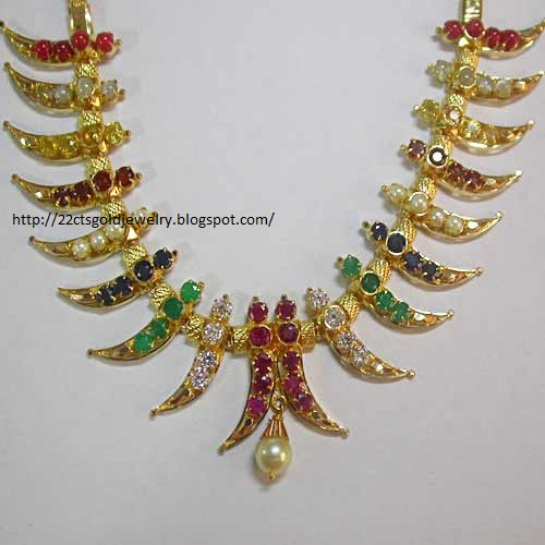 Gold Jewellery Designs light weight Navaratna Necklace