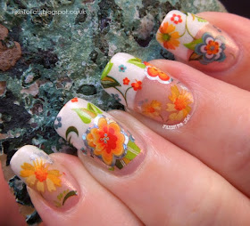 French Tip Floral Foil Negative Space Nail Art