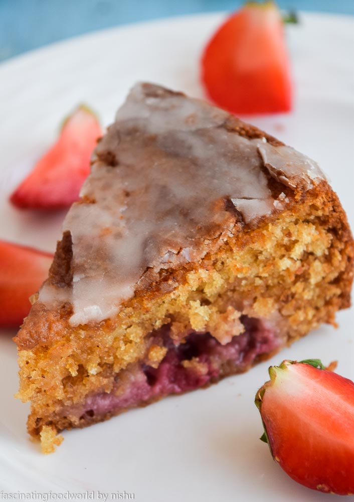 fascinatingfoodworld Eggless Strawberry and almond meal cake with