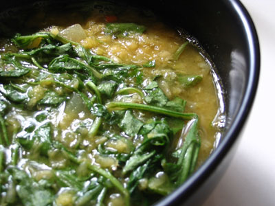 Red Lentil Soup with Baby Arugula