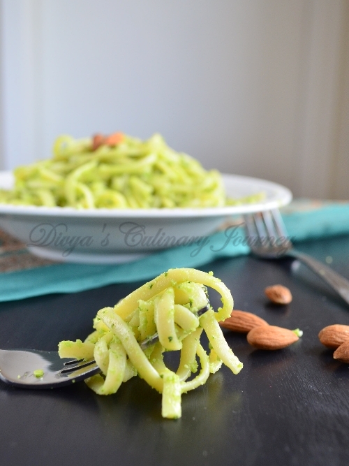 Divya's culinary journey Linguine Pasta with Cilantro Almond Pesto