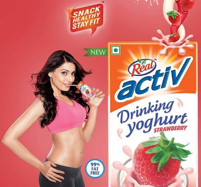 Bipasha Basu's first Print Ad for Real Activ Drinking Yoghurt Strawberry