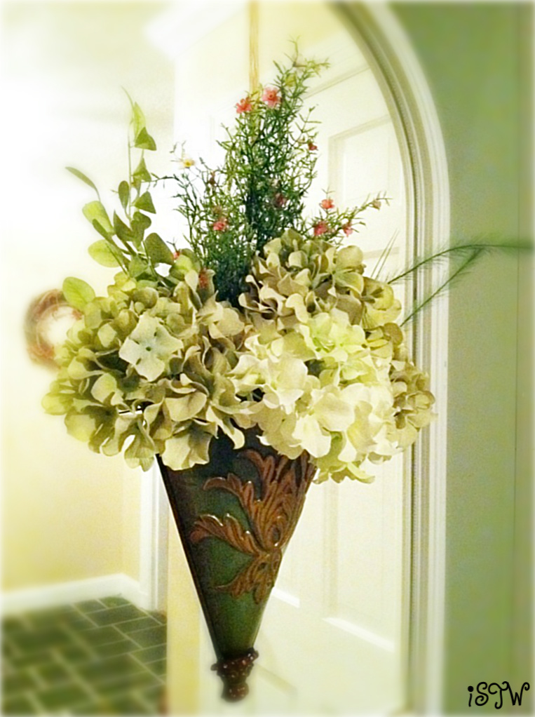 Nearly Natural Hydrangea Artificial Arrangement In Silver Vase