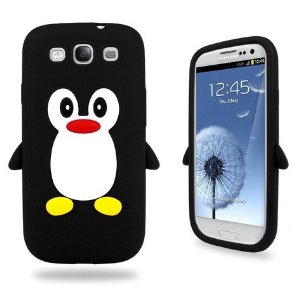 Samsung Black Penguin Silicone Case Cover with Free Custom Screen Protector