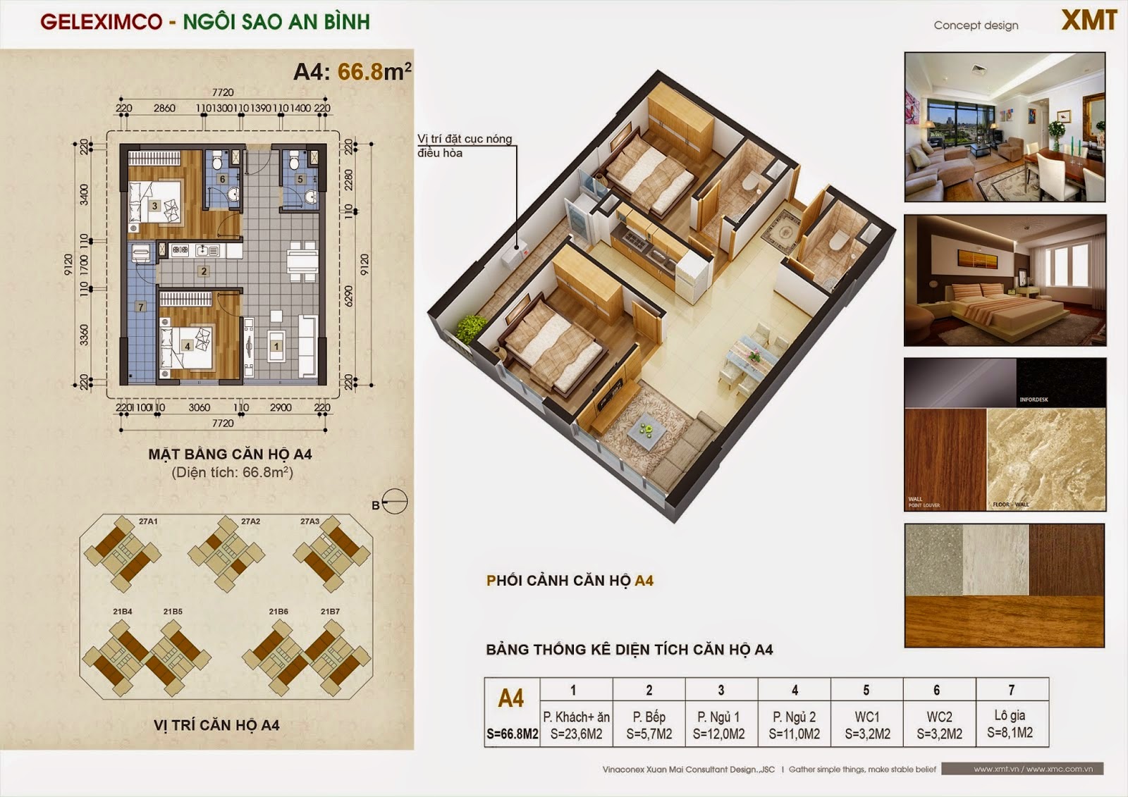 Mặt bằng căn 66,8m2 chung cư Green Stars