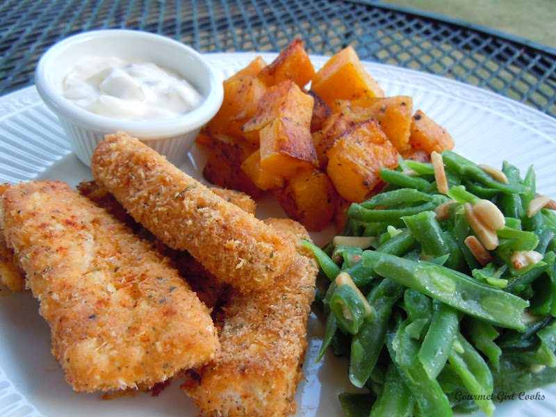 Gourmet Girl Cooks Oven Fried Fish Sticks & Roasted Butternut Squash
