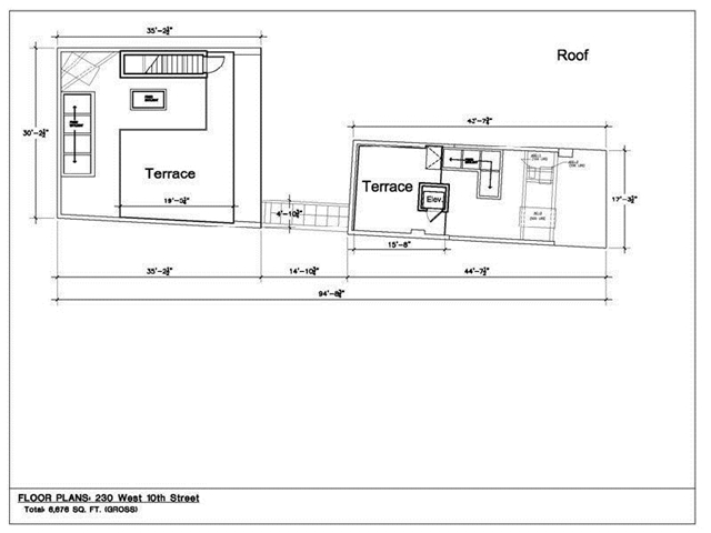 Warm West Village Apartment, New York Floor plan of the roof at the West Village Apartment, New York